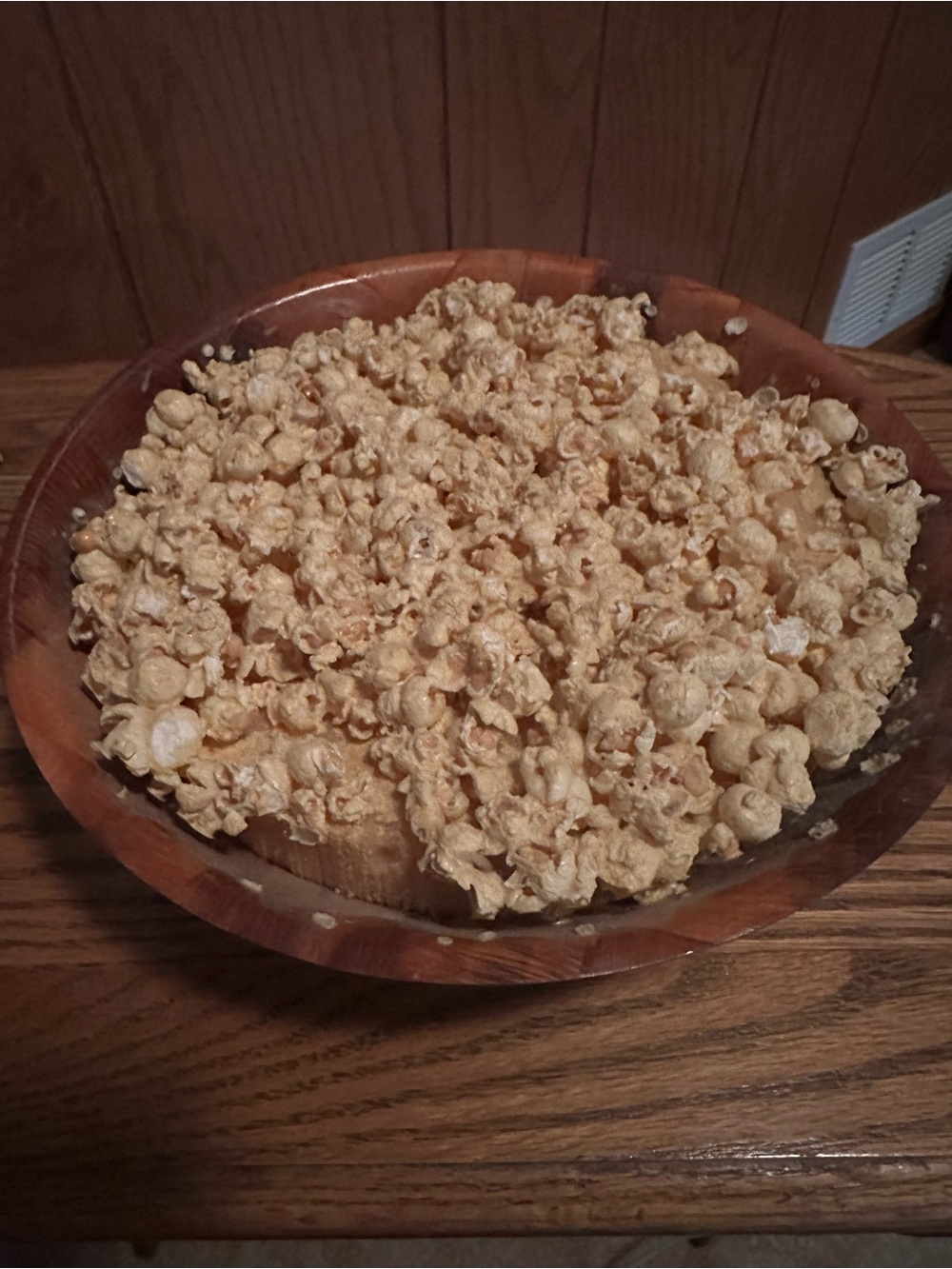 Wooden Serving Bowl Filled with fake  Popcorn - Warm Brown